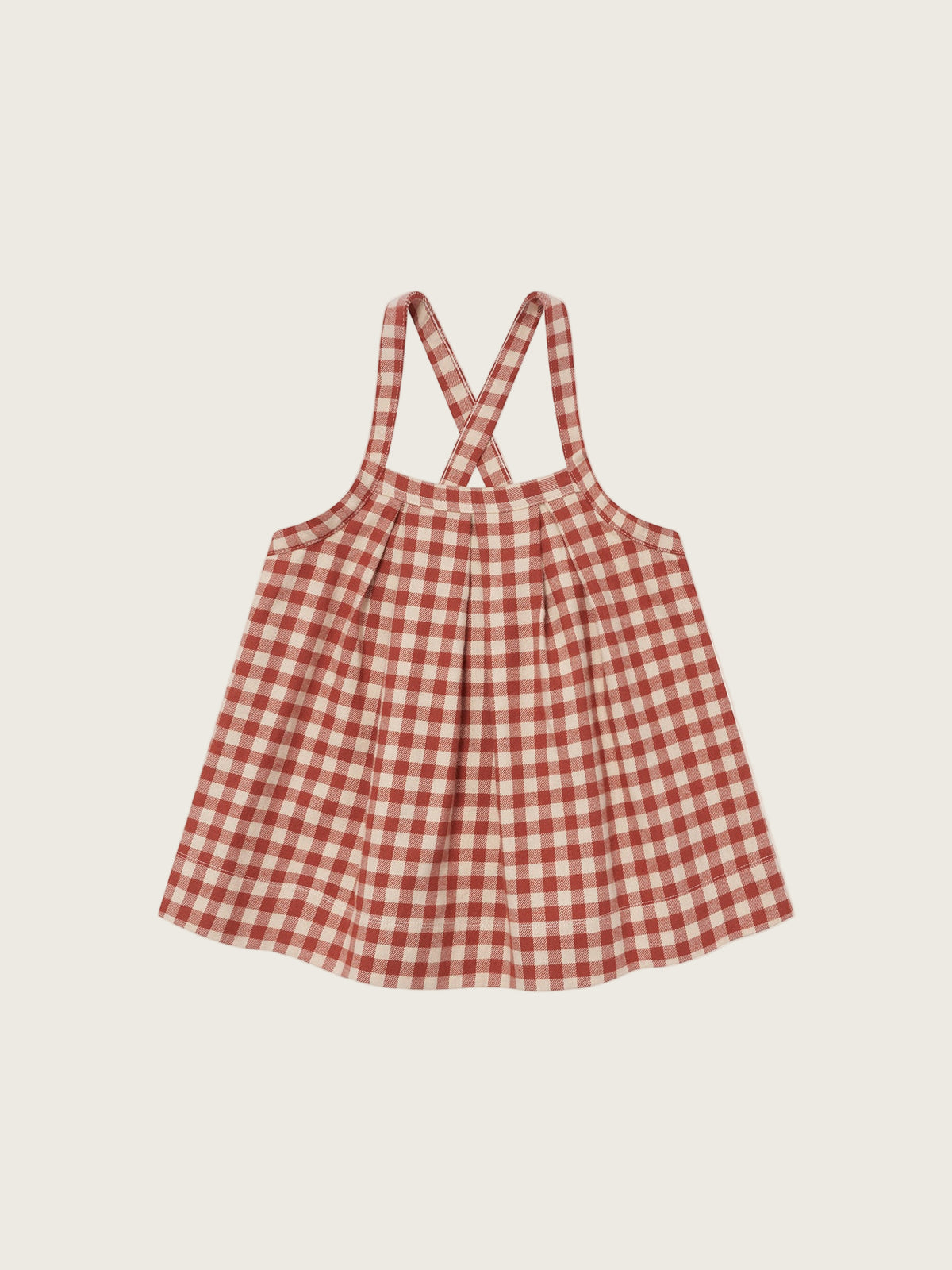toddler paprika red and cream gingham flannel pleated pinafore skirt with adjustable straps