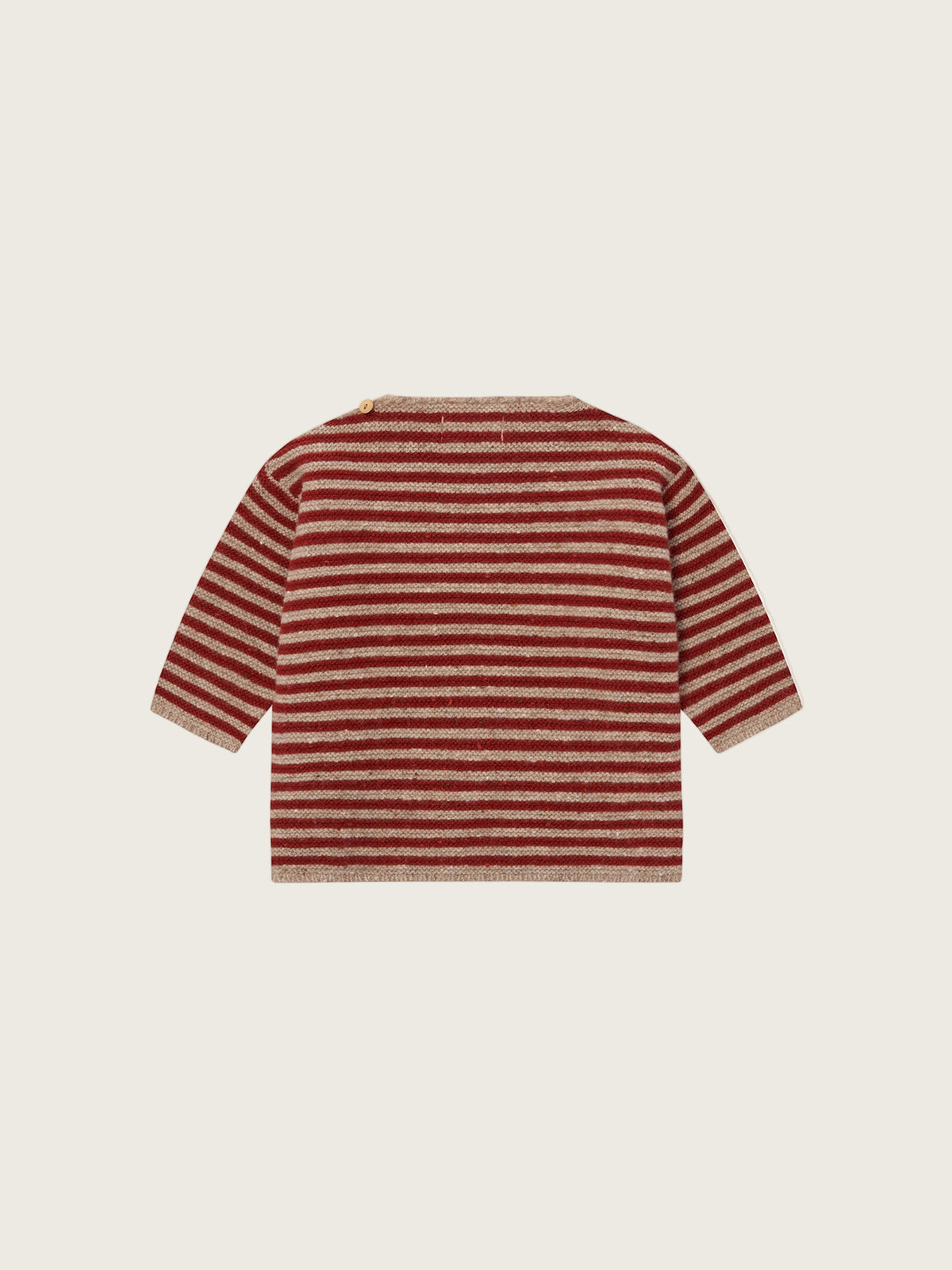 baby and toddler beige wool boat neck jumper with paprika red stripes
