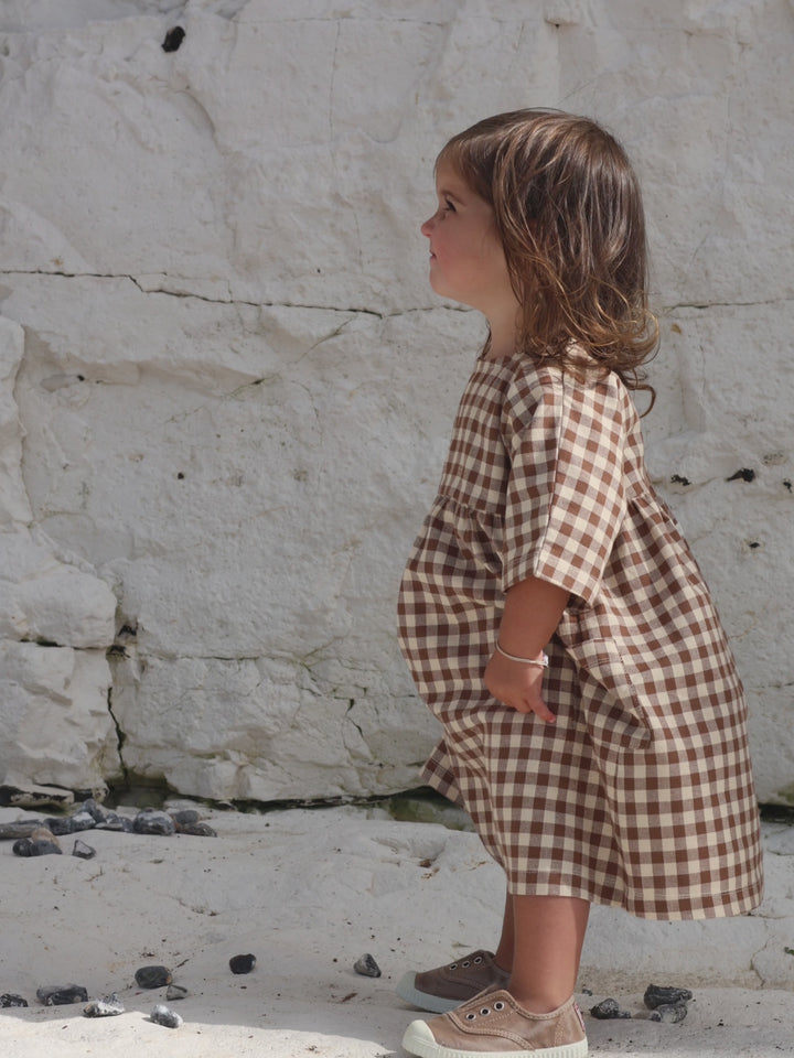 Chestnut Gingham Gather Dress
