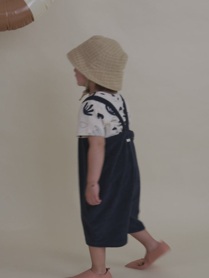 Navy Terry Cropped Dungarees