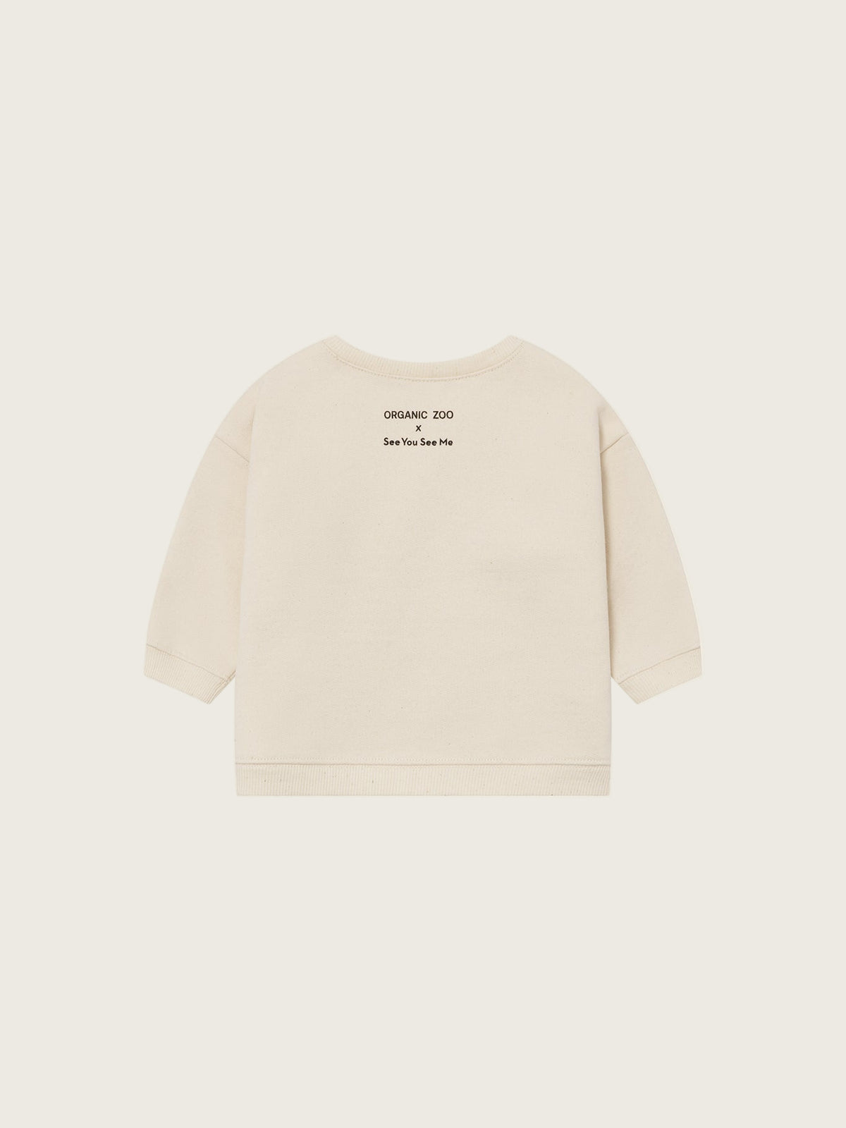 baby cream undyed cotton sweatshirt with ORGANIC ZOO x See You See Me logo on the back
