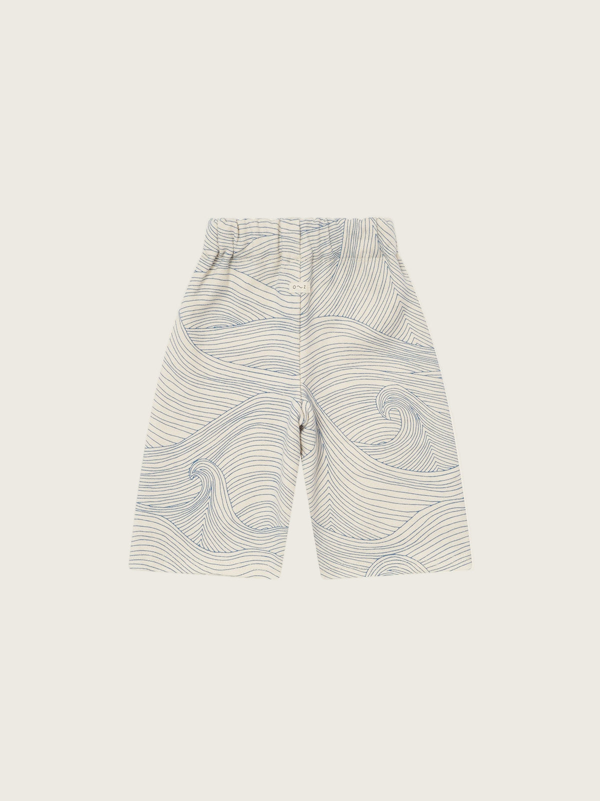 baby and toddler cream undyed cotton wide leg drawstring pants with blue line-drawn ocean waves