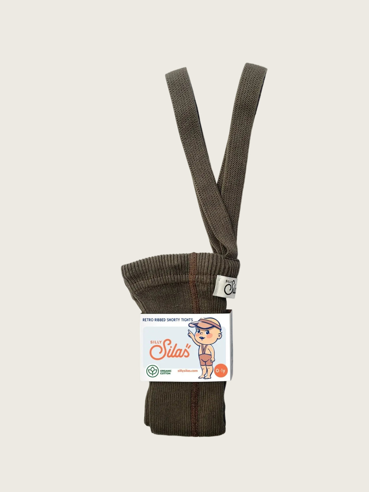 Brown suspenders with a visible brand label on a white background