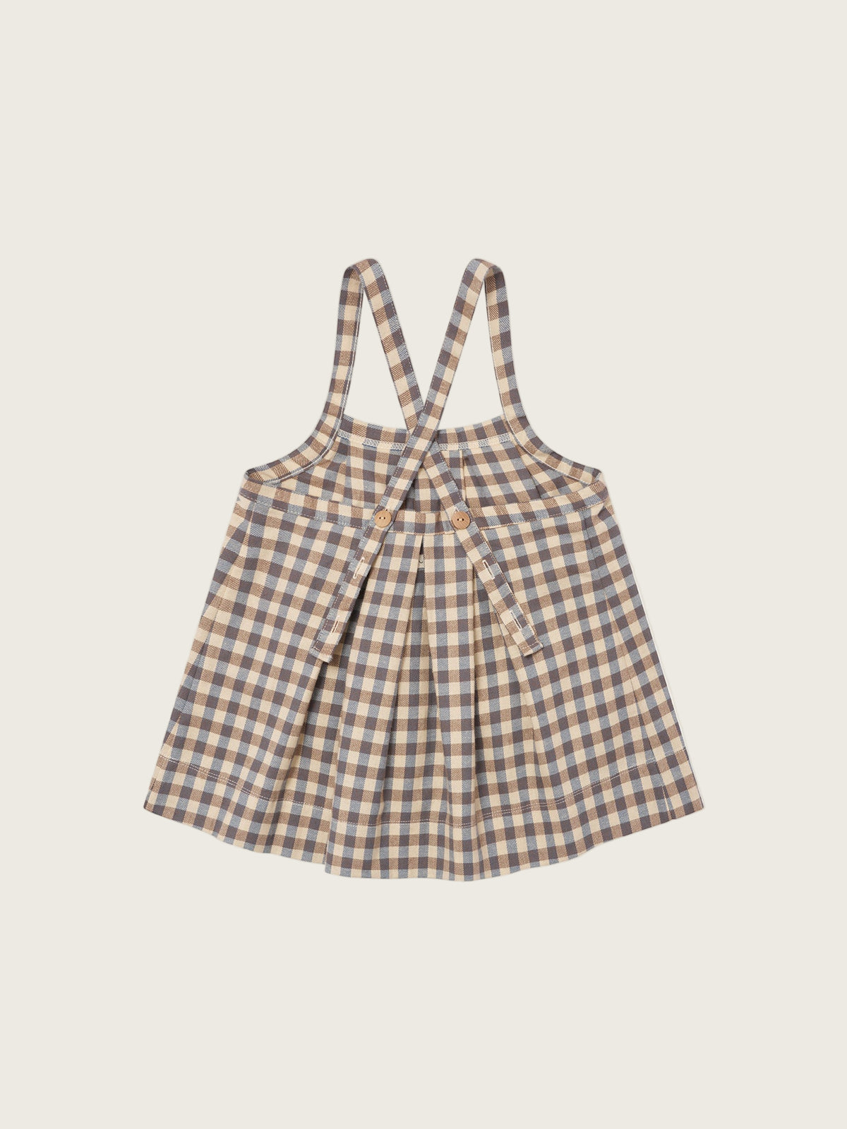 toddler cream and blue gingham flannel pleated pinafore skirt with adjustable straps