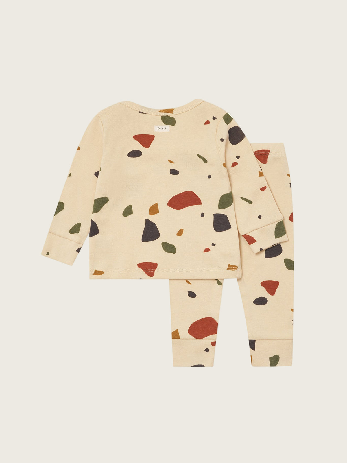 baby & toddler cream ribbed cotton base layer set in terrazzo print with long-sleeved top & leggings